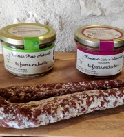 La Ferme Enchantée - Apéro'truche, Lot de 1 Terrine Pure Autruche  + 1 saucisson sec  + 1 Mousse de foie au Cognac