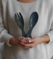 Atelier Eva Dejeanty - Service en Céramique (Grès) : Fourchette et Cuillère Modèle Cellule