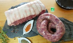 Terres En Vie - Cochon Mangalica Bio Mature (2 ans et demi d'élevage) - 1kg de Rôti et 500 g de Saucisse