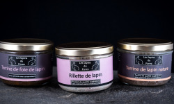 Les Viandes du Forez - Assortiment de 3 Terrines de Lapin : Rillette, Nature, Foie