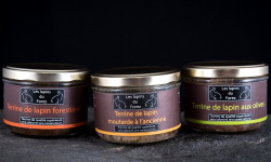 Les Viandes du Forez - Assortiment de 3 Terrines de Lapin : Olives, Moutarde, Forestière