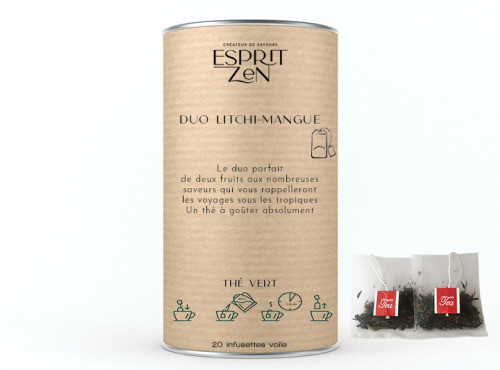 Esprit Zen - Thé Vert "Duo Litchi Mangue" - litchi - mangue - Boite de 20 Infusettes