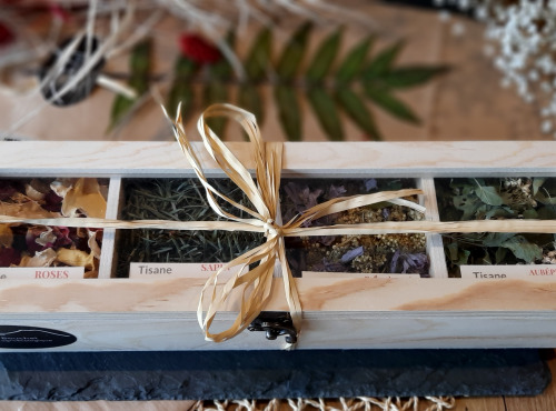 Les Viandes du Forez - Coffret de Noël bois vitré assortiment de 4 plantes sauvages séchées  bio