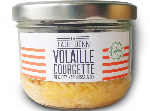 La Chikolodenn - Mijoté de morceaux de volaille au curry & kari gosse, courgettes et riz, bocal verre 280g tout prêt