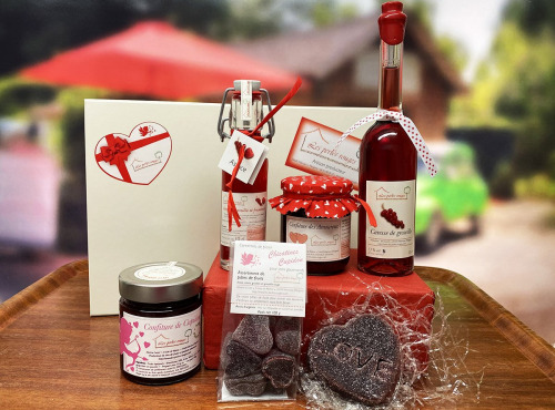 Les Perles Rouges - Coffret Cupidon avec Caresse de Groseille, sirop, confitures et Chicatines (pâtes de fruits)