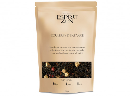 Esprit Zen - Thé Noir "Couleur d'enfance" - cacao - vanille - amande - Sachet 100g