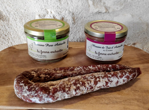 La Ferme Enchantée - Apéro'truche, Lot de 1 Terrine Pure Autruche  + 1 saucisson sec  + 1 Mousse de foie au Cognac