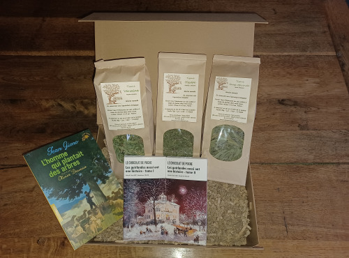 Domaine d'Auménie - Coffret cadeau "douceur littéraire" livre-tisane-chocolats