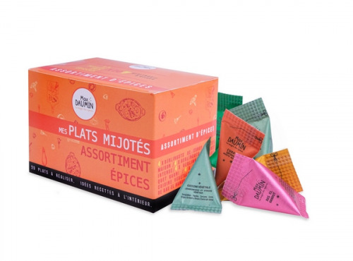 Epices Max Daumin - Coffret Mes Plats Mijotés - 20 berlingots (4 Curry recette maison, 4 Curry Intense, 4 Ras el Hanout,