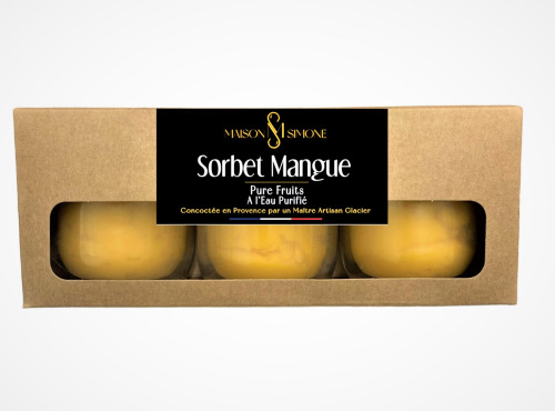 Maison Simone - Glaces au Lait de Bufflonne - Trio Sorbet Mangue à l'eau purifiée - 3 x 90g