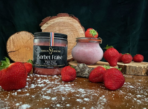 Maison Simone - Glaces au Lait de Bufflonne - Sorbet "Plein Fruit" Fraise à l'eau purifiée - 350g