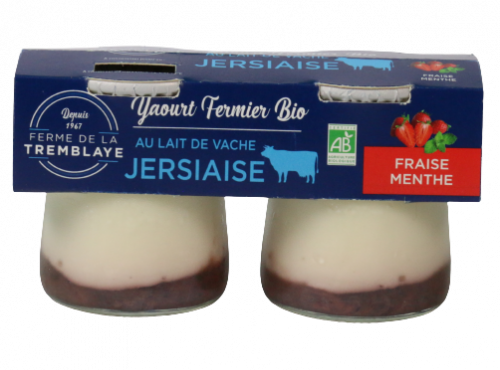 Ferme de La Tremblaye - Yaourt de vache Jersiaise Fermier Bio Fraise & Menthe x2