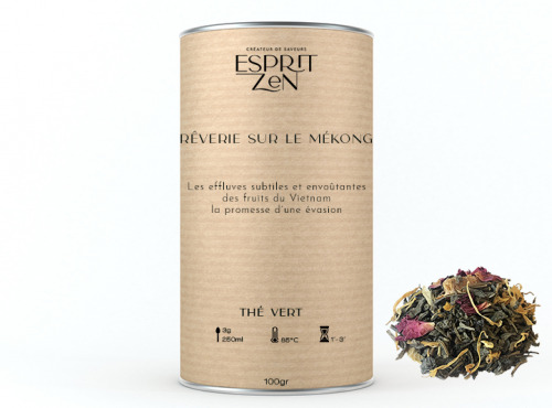 Esprit Zen - Thé Vert "Rêverie sur Le Mékong" - mangue - magoustan - passion - Boite 100g