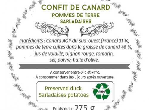 Les Bocaux du Bistrot - Confit de canard "AOP Sud Ouest", pommes de terre Sarladaises