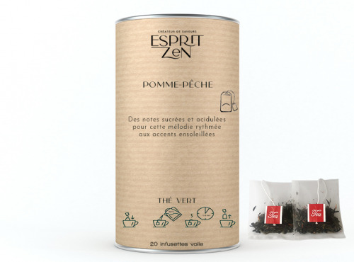 Esprit Zen - Thé Vert "Pomme Pêche" - pomme - pêche - Boite de 20 Infusettes