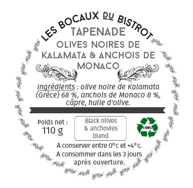 Les Bocaux du Bistrot - Tapenade "olive noire de Kalamata et anchois de Monaco"