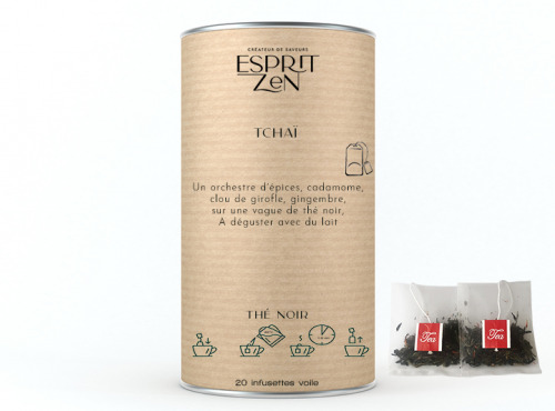 Esprit Zen - Thé Noir "Tchaï" - gingembre - cannelle - cardamome - Boite de 20 Infusettes